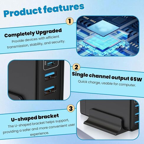 135W 6-Port USB C Charger with Notched Base, Multiple with 3 USB-C and 3 USB-A, UK Fast Charger PD 2.0 Power Adapter, Power Supply Compatible with iPhone 17 16 15 14 Pro/Pro Max, iPad in Kuwait