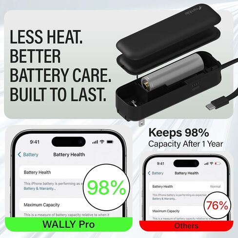 Nimble Wally Pro 20، شاحن حائط محمول 2 في 1 + بنك طاقة بقدرة 5000 مللي أمبير في الساعة مع قابس قابل للطي، وكابل USB-C مدمج، وحزمة بطارية شحن سريع بقدرة 20 وات لأجهزة iPhone وSamsung Galaxy وiPad وUSB-C in Kuwait