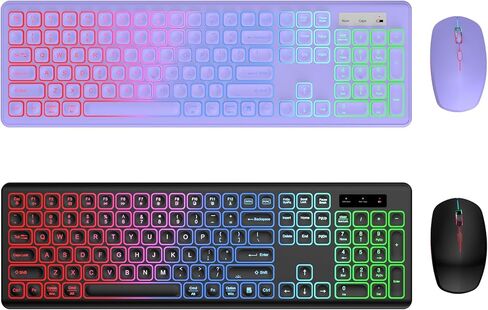 مجموعة مكونة من 2 لوحة مفاتيح وماوس لاسلكية - إضاءة خلفية RGB، حروف قابلة لإعادة الشحن والإضاءة، حجم كامل، زاوية إمالة مريحة، وضع السكون، ماوس لوحة مفاتيح هادئ 2.4 جيجا هرتز لأجهزة Mac، Windows، الكمبيوتر المحمول، الكمبيوتر الشخصي، Trueque in Kuwait