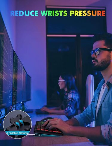 مجموعة مكونة من 2 لوحة مفاتيح وماوس لاسلكية - إضاءة خلفية RGB، حروف قابلة لإعادة الشحن والإضاءة، حجم كامل، زاوية إمالة مريحة، وضع السكون، ماوس لوحة مفاتيح هادئ 2.4 جيجا هرتز لأجهزة Mac، Windows، الكمبيوتر المحمول، الكمبيوتر الشخصي، Trueque in Kuwait