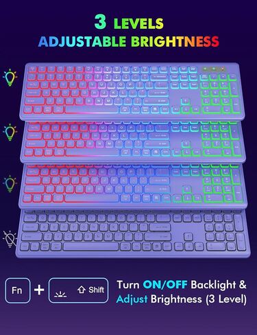 مجموعة مكونة من 2 لوحة مفاتيح وماوس لاسلكية - إضاءة خلفية RGB، حروف قابلة لإعادة الشحن والإضاءة، حجم كامل، زاوية إمالة مريحة، وضع السكون، ماوس لوحة مفاتيح هادئ 2.4 جيجا هرتز لأجهزة Mac، Windows، الكمبيوتر المحمول، الكمبيوتر الشخصي، Trueque in Kuwait