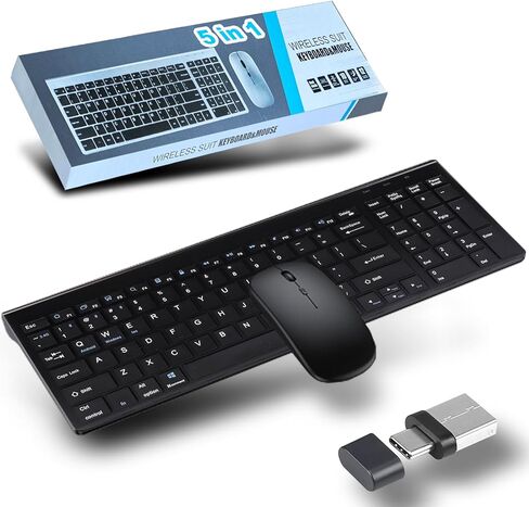 مجموعة كومبو لوحة مفاتيح وماوس لاسلكية، ثلاثة بلوتوث و2.4 جيجا هرتز وUSB C، ماوس نحيف قابل لإعادة الشحن وصغير الحجم لاسلكي صامت 1600 نقطة في البوصة للكمبيوتر، ماك، مايكروسوفت، الكمبيوتر الشخصي، الكمبيوتر المحمول، iPad، مسطح، QWERTY US in Kuwait