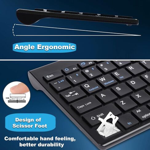 مجموعة كومبو لوحة مفاتيح وماوس لاسلكية، ثلاثة بلوتوث و2.4 جيجا هرتز وUSB C، ماوس نحيف قابل لإعادة الشحن وصغير الحجم لاسلكي صامت 1600 نقطة في البوصة للكمبيوتر، ماك، مايكروسوفت، الكمبيوتر الشخصي، الكمبيوتر المحمول، iPad، مسطح، QWERTY US in Kuwait