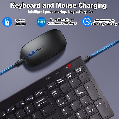 مجموعة كومبو لوحة مفاتيح وماوس لاسلكية، ثلاثة بلوتوث و2.4 جيجا هرتز وUSB C، ماوس نحيف قابل لإعادة الشحن وصغير الحجم لاسلكي صامت 1600 نقطة في البوصة للكمبيوتر، ماك، مايكروسوفت، الكمبيوتر الشخصي، الكمبيوتر المحمول، iPad، مسطح، QWERTY US in Kuwait