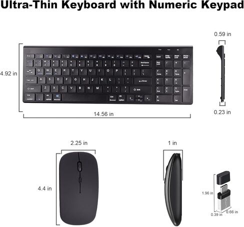 مجموعة كومبو لوحة مفاتيح وماوس لاسلكية، ثلاثة بلوتوث و2.4 جيجا هرتز وUSB C، ماوس نحيف قابل لإعادة الشحن وصغير الحجم لاسلكي صامت 1600 نقطة في البوصة للكمبيوتر، ماك، مايكروسوفت، الكمبيوتر الشخصي، الكمبيوتر المحمول، iPad، مسطح، QWERTY US in Kuwait