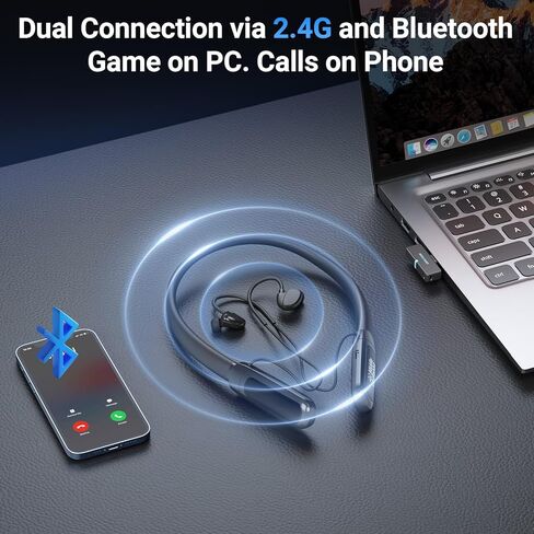 Middle Rabbit Rampage 2 Gaming Earbuds with 2.4G USB Dongle, 20ms Low Latency, Wireless Bluetooth Neckband Headphones for Work & Play, Mic, 32H Playtime, Around-the-Neck, for PS5/PC/Laptop in Kuwait