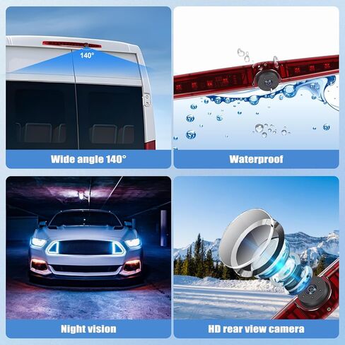 3rd Brake Light Top Roof Mount Backup Camera, 720P AHD/CVBS Dual Signal Wired Rear View Camera, IP67 Waterproof Night Vision 140° Wide Angle for Universal Flat Rear Door Car Truck SUV RV in Kuwait
