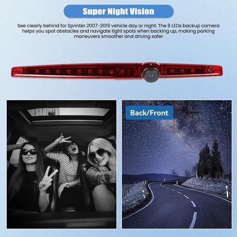 3rd Brake Light Top Roof Mount Backup Camera, 720P AHD/CVBS Dual Signal Wired Rear View Camera, IP67 Waterproof Night Vision 140° Wide Angle for Universal Flat Rear Door Car Truck SUV RV in Kuwait