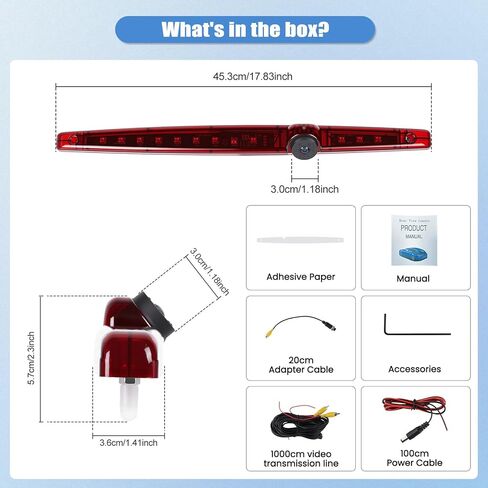 3rd Brake Light Top Roof Mount Backup Camera, 720P AHD/CVBS Dual Signal Wired Rear View Camera, IP67 Waterproof Night Vision 140° Wide Angle for Universal Flat Rear Door Car Truck SUV RV in Kuwait
