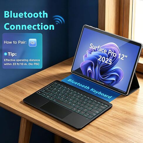 Surface Pro 12 Keyboard (2025), Wireless Keyboard for Microsoft Surface Pro 12 with Backlit Keys, Multi-Touch Trackpad, Ultra-Slim & Lightweight Magnetic Surface Keyboard with Auto Wake/Sleep in Kuwait