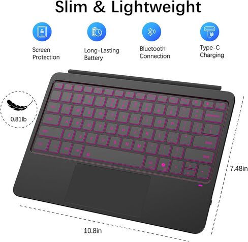 Surface Pro 12 Keyboard (2025), Wireless Keyboard for Microsoft Surface Pro 12 with Backlit Keys, Multi-Touch Trackpad, Ultra-Slim & Lightweight Magnetic Surface Keyboard with Auto Wake/Sleep in Kuwait