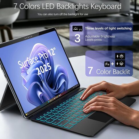 Surface Pro 12 Keyboard (2025), Wireless Keyboard for Microsoft Surface Pro 12 with Backlit Keys, Multi-Touch Trackpad, Ultra-Slim & Lightweight Magnetic Surface Keyboard with Auto Wake/Sleep in Kuwait