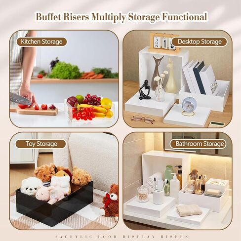 4 قطع من رافعات بوفيه الأكريليك الكبيرة جدًا من Leinuosen لصندوق حامل عرض الطعام، 20.7 بوصة 19.7 بوصة 18.7 بوصة 17.7 بوصة لوازم تقديم الطعام مستطيلة لإزالة الأعشاب الضارة وديكور إعداد طاولة الغداء، قاعدة مجوفة (أسود) in Saudi Arabia