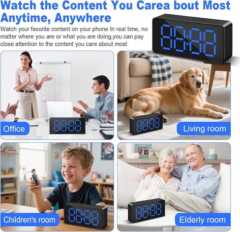 Mini Nanny Cam Camera Clock with WiFi - 1080P Digital Alarm Clock for Home and Office Use, 2.4G WiFi, Night Vision, Loop Recording, Wide Angle, Blue LED Display, Black in Kuwait