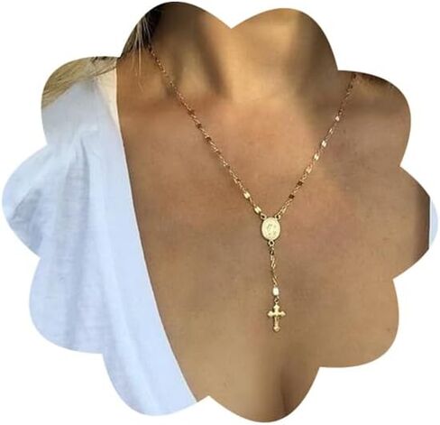 Kercisbeauty Rosary Black Beads Cross Necklace Long Chain Necklace for Women Gold Gift Her Y Necklace in Saudi Arabia