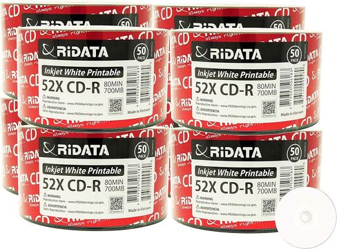 400 حزمة Ridata CD-R 52X 700MB 80Min White Inkjet Hub قابل للطباعة قرص وسائط فارغ قابل للتسجيل in Kuwait