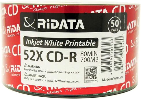 400 حزمة Ridata CD-R 52X 700MB 80Min White Inkjet Hub قابل للطباعة قرص وسائط فارغ قابل للتسجيل in Kuwait