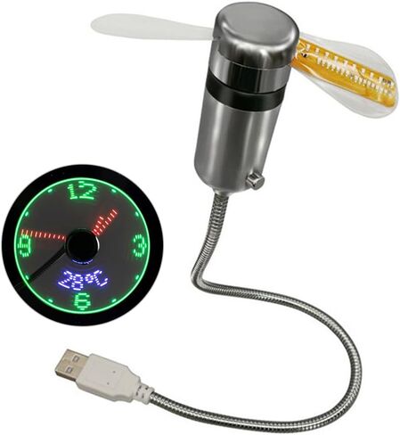 Mini Cooling Flashing Fan Time Temperature Display Hand Mini USB Fan DC 5V Portable Gadgets USB Powered Flexible Gooseneck LED Clock Real Time Display for Laptop PC Notebook (B) in Kuwait