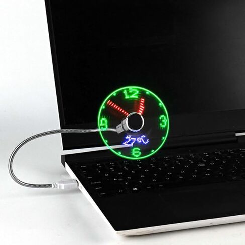 Mini Cooling Flashing Fan Time Temperature Display Hand Mini USB Fan DC 5V Portable Gadgets USB Powered Flexible Gooseneck LED Clock Real Time Display for Laptop PC Notebook (B) in Kuwait