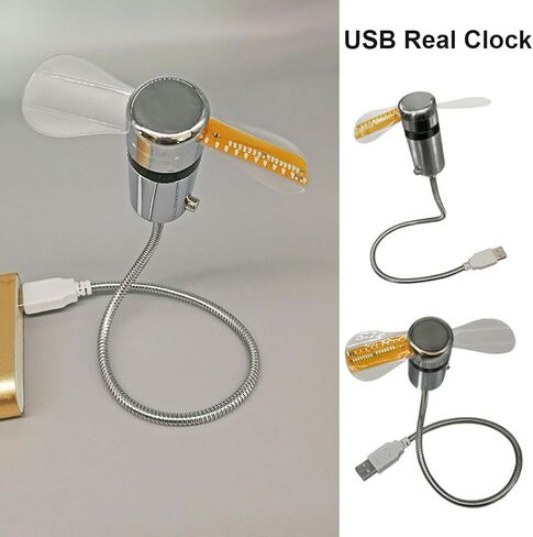 Mini Cooling Flashing Fan Time Temperature Display Hand Mini USB Fan DC 5V Portable Gadgets USB Powered Flexible Gooseneck LED Clock Real Time Display for Laptop PC Notebook (B) in Kuwait