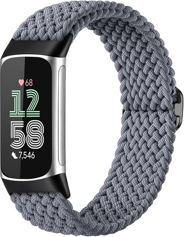 حزام Maledan القابل للتمدد متوافق مع Fitbit Charge 6/Charge 5 Band للنساء والرجال، سوار منسوج من النايلون القابل للتمدد وحزام معصم بديل لسوار Fitbit Charge 5/6 لتتبع اللياقة البدنية، رمادي in Kuwait
