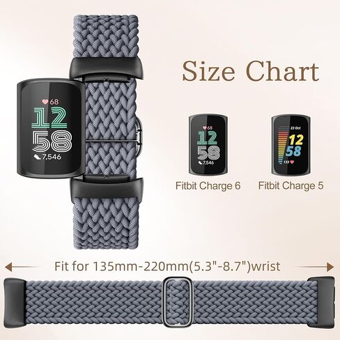 حزام Maledan القابل للتمدد متوافق مع Fitbit Charge 6/Charge 5 Band للنساء والرجال، سوار منسوج من النايلون القابل للتمدد وحزام معصم بديل لسوار Fitbit Charge 5/6 لتتبع اللياقة البدنية، رمادي in Kuwait