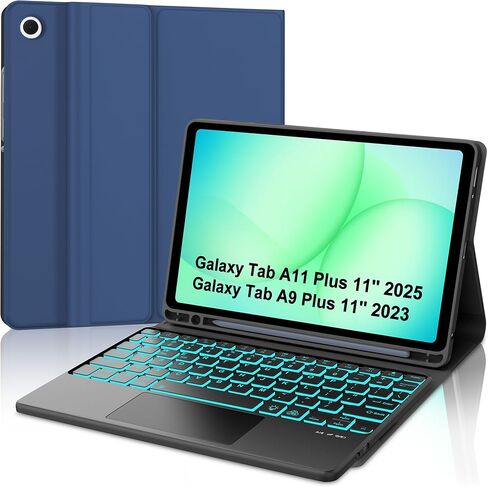 حافظة لوحة مفاتيح لجهاز Samsung Galaxy Tab A11+ Plus 2025 & Galaxy Tablet A9+ Plus 11 بوصة 2023 حافظة لوحة مفاتيح مع لوحة تتبع، لوحة مفاتيح تعمل باللمس مع إضاءة خلفية بـ 7 ألوان وفتحة قلم لهاتف Samsung Tab A9 Plus، أزرق سماوي in Kuwait