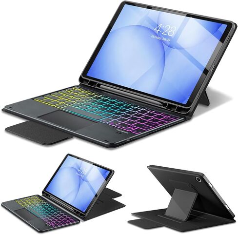 حافظة لوحة مفاتيح بإضاءة خلفية للوحة اللمس لجهاز Samsung Galaxy Tab A11+ Plus 11 بوصة 2025/A9+ Plus 2023، LDSOYIA Rainbow لوحة مفاتيح لاسلكية بإضاءة خلفية مع مسند PU متعدد الزوايا لجهاز 11 بوصة Tab A11+/A9+ in Kuwait