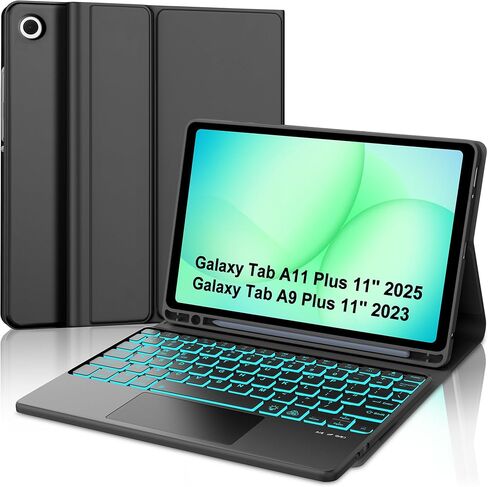 Keyboard Case for Samsung Galaxy Tab A11+ Plus 2025 & Galaxy Tablet A9+ Plus 11 Inch 2023 Case Keyboard with Trackpad, Touch Keypad with 7-Colors Backlit & Pen Slot for Samsung Tab A9 Plus, Sky Blue in Saudi Arabia