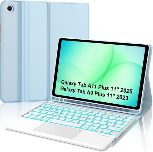 Keyboard Case for Samsung Galaxy Tab A11+ Plus 2025 & Galaxy Tablet A9+ Plus 11 Inch 2023 Case Keyboard with Trackpad, Touch Keypad with 7-Colors Backlit & Pen Slot for Samsung Tab A9 Plus, Sky Blue in Saudi Arabia