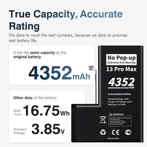 لا توجد بطارية تشخيصية منبثقة لجهاز iPhone 13 Pro Max - بطارية ذات تقييم حقيقي 4352 مللي أمبير في الساعة 0 دورة مع مجموعة أدوات كاملة - جزء غير معروف، خالية من التحذير in Kuwait