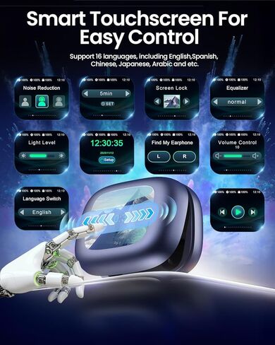LEEMC Wireless Earbuds, Bluetooth Headphones 6.0, Ear Buds with Touch Screen, ANC ENC Noise Cancelling, 40H Bass Stereo Sound Over-Ear Earphones for iOS, Android, Sports, Workout，Darkblue in Kuwait