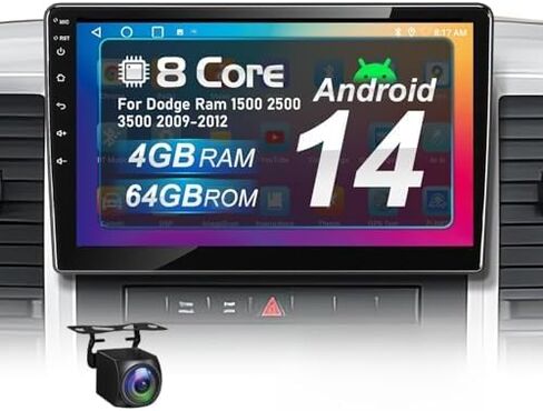 Upgraded 8 Core Car Radio for Dodge Ram 1500 2500 3500 2009-2012 | Android 14, 4+64G with DSP Audio | Wireless CarPlay & Android Auto | 10" Ultra HD Touchscreen| Backup Camera, SWC, AM/FM/RDS in Kuwait