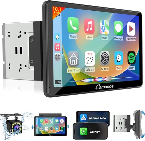 Carpuride Double Din Car Stereo with Wireless CarPlay & Android Auto Car Radio 10.1" Detachable Floating Touchscreen Car Audio Receivers with Bluetooth EQ Subwoofer Mirror Link SWC Backup Camera AM/FM in Kuwait
