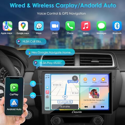 Carpuride Double Din Car Stereo with Wireless CarPlay & Android Auto Car Radio 10.1" Detachable Floating Touchscreen Car Audio Receivers with Bluetooth EQ Subwoofer Mirror Link SWC Backup Camera AM/FM in Kuwait
