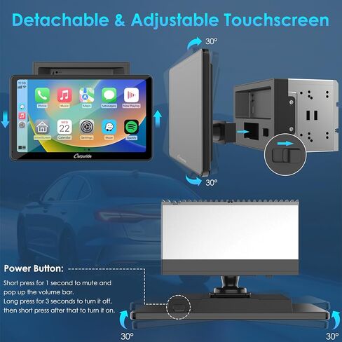 Carpuride Double Din Car Stereo with Wireless CarPlay & Android Auto Car Radio 10.1" Detachable Floating Touchscreen Car Audio Receivers with Bluetooth EQ Subwoofer Mirror Link SWC Backup Camera AM/FM in Kuwait