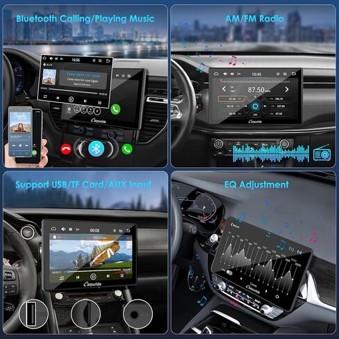 Carpuride Double Din Car Stereo with Wireless CarPlay & Android Auto Car Radio 10.1" Detachable Floating Touchscreen Car Audio Receivers with Bluetooth EQ Subwoofer Mirror Link SWC Backup Camera AM/FM in Kuwait