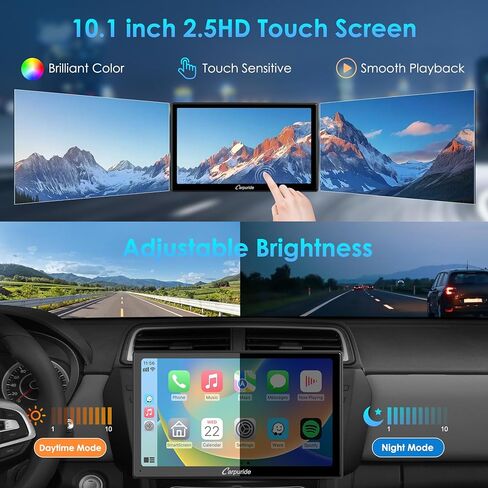 Carpuride Double Din Car Stereo with Wireless CarPlay & Android Auto Car Radio 10.1" Detachable Floating Touchscreen Car Audio Receivers with Bluetooth EQ Subwoofer Mirror Link SWC Backup Camera AM/FM in Kuwait