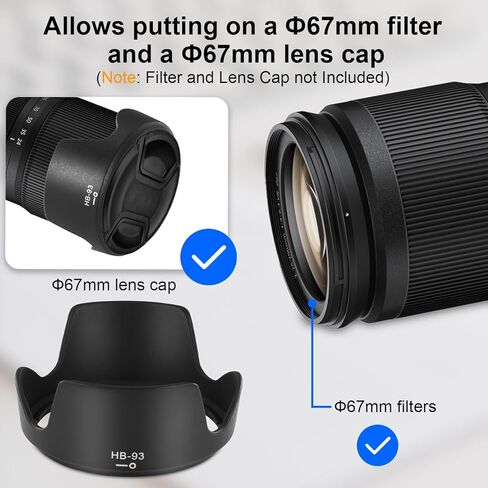 غطاء غطاء عدسة على شكل زهرة حربة HB-93 لكاميرا Nikon Nikkor Z مقاس 24-200 مم F4-6.3 VR، عدسة - تحل محل عدسة Nikon HB-93، مضادة للتوهج، عدسة حماية، تصميم ذو وجهين in Kuwait