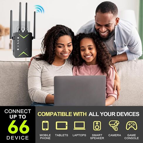 معزز إشارة موسع WiFi، ما يصل إلى 1000 قدم مربع و60 جهازًا، مكرر الإنترنت لتغطية المنزل بالكامل يعمل مع أي جهاز توجيه | الإعداد بنقرة واحدة in Kuwait