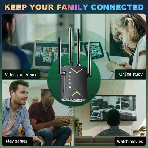 معزز إشارة موسع WiFi، ما يصل إلى 1000 قدم مربع و60 جهازًا، مكرر الإنترنت لتغطية المنزل بالكامل يعمل مع أي جهاز توجيه | الإعداد بنقرة واحدة in Kuwait