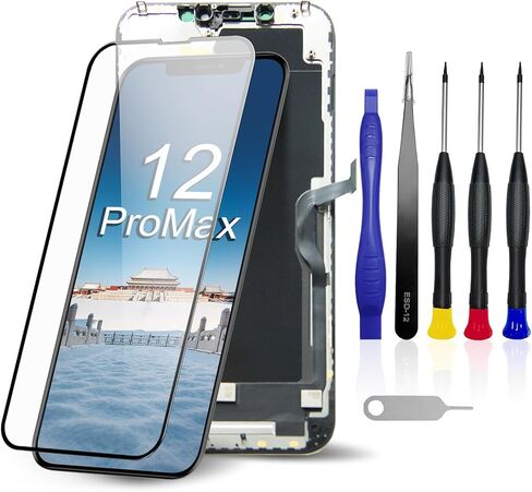 iPhone 12 Pro Max LCD Screen Replacement 6.7 Inch - Haptic Touch Display Digitizer Assembly with Full Repair Tools Kit, Perfectly Compatible with iPhone 12 Pro Max Models (A2342, A2410, A2411, A2412) in Kuwait