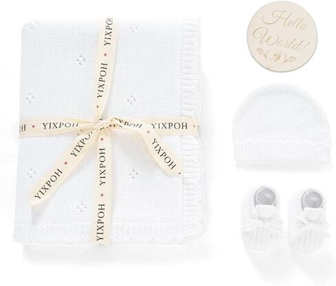 Organic Cotton Baby Blanket Knit Beanie Hat Booties Set Newborn Swaddle Receiving Blanket for Boy Girls in Saudi Arabia