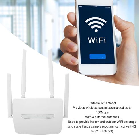 CUIFATI 4G LTE CPE WiFi Router, Portable WiFi Hotspot with 4 External Antennas and SIM Card Slot for Indoor Outdoor Coverage, Support 32 Users, Suitable for Europe Asia Africa (US Plug) in Kuwait