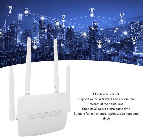 CUIFATI 4G LTE CPE WiFi Router, Portable WiFi Hotspot with 4 External Antennas and SIM Card Slot for Indoor Outdoor Coverage, Support 32 Users, Suitable for Europe Asia Africa (US Plug) in Kuwait