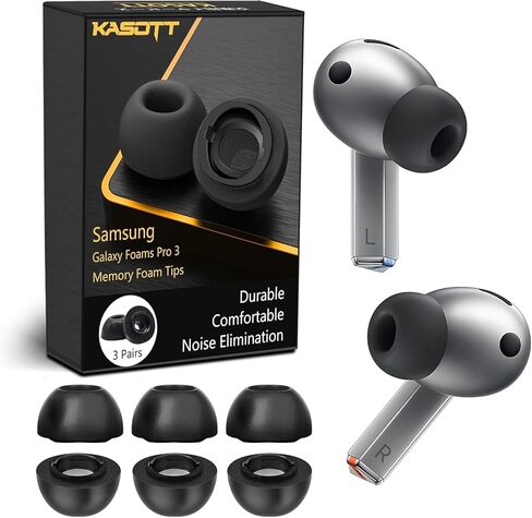 أطراف سماعات أذن من إسفنج الذاكرة من KASOTT لهاتف Samsung Galaxy Buds3 Pro [محدثة - غير قابلة للفتح] راحة فائقة، أطراف أذن إسفنجية عازلة للضوضاء، تناسب علبة الشحن (أسود، متنوع S/M/L) in Kuwait