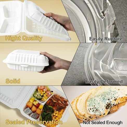 50-Pack 8x8 Inch Clamshell Take Out Food Containers|Lunch Containers with Compartments |Microwavable, Freezer Safe, Soak-Resistant, Durable, Stackable for Pasta Salad Sandwich(Black) in Saudi Arabia
