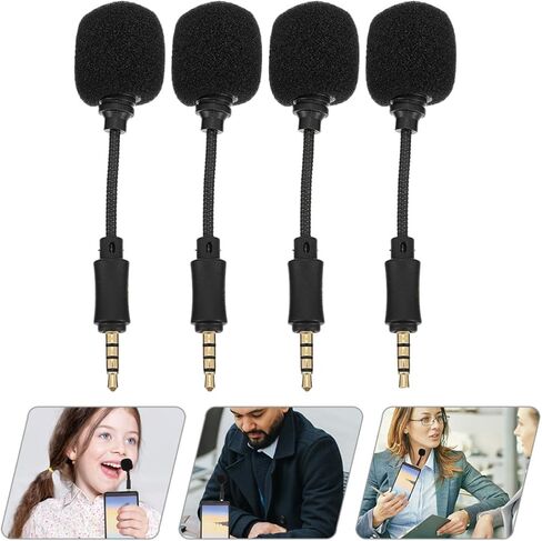 SHINEOFI 4pcs Portable Noise Reduction Recording Microphones with 4-Pole Plug for Live Streaming and Singing, Mini in-line Mics Compatible with Mobile Phones and Computers, Black in Kuwait