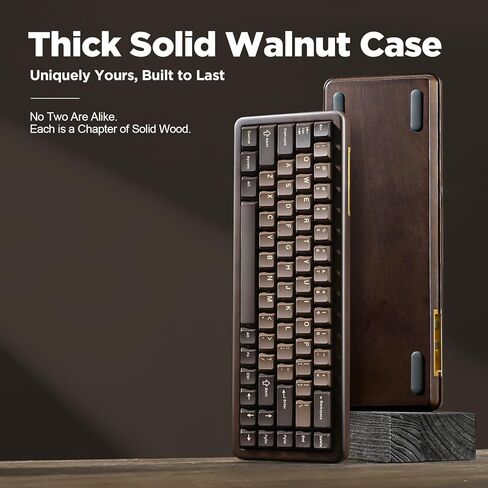 YUNZII WOOD68 لوحة مفاتيح ميكانيكية لاسلكية، لوحة مفاتيح ألعاب خشبية بتصميم 65%، BT/2.4G/USB-C، لوحة مفاتيح قابلة للتبديل السريع مع صينية بإضاءة خلفية RGB مع أغطية مفاتيح PBT Dye-Sub لأجهزة Mac & Win (خشب، مفتاح كاندي) in Kuwait