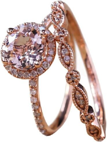LRGKMCWTOB Fashion Elegant Women 18K Rose Gold Filled Morganite Pink Gemstone Ring Bridal anniversary ring Set Size 6-10 in Saudi Arabia